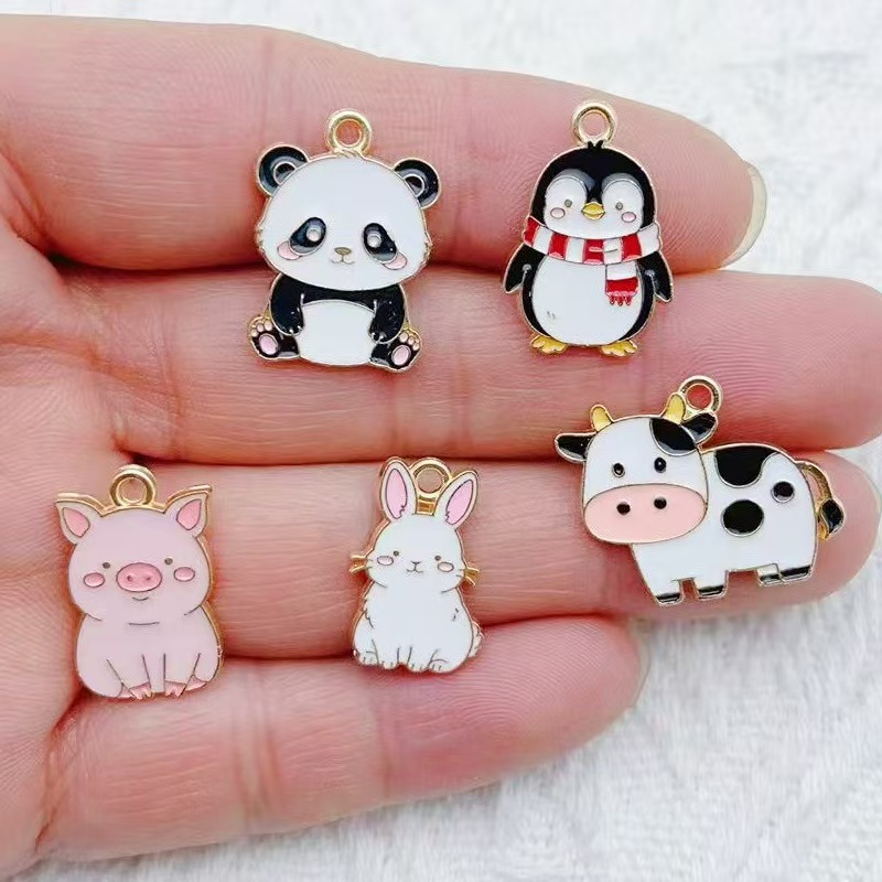 Wedding Yes - 10 ชิ้น จี้พวงกุญแจการ์ตูนเพนกวินแพนด้า DIY สไตล์เกาหลี จี้สร้อยคอ
