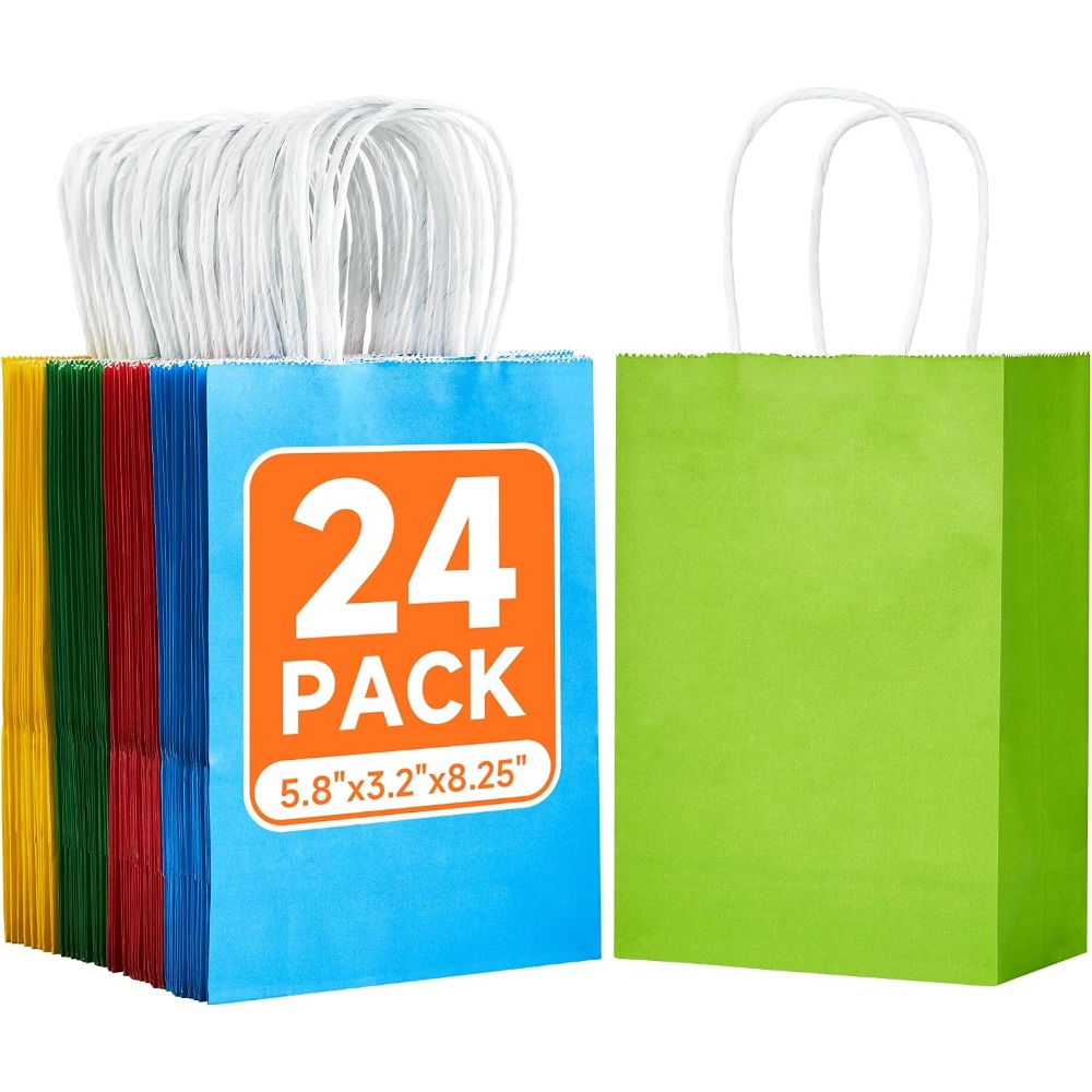 Wedding Supply In Bulk - ถุงของขวัญกระดาษคราฟท์สีรุ้งขนาดเล็ก 24 แพ็ค พร้อมหูหิ้ว ถุงใส่ของชำร่วยสำหรับงานปาร์ตี้ งานวันเกิด