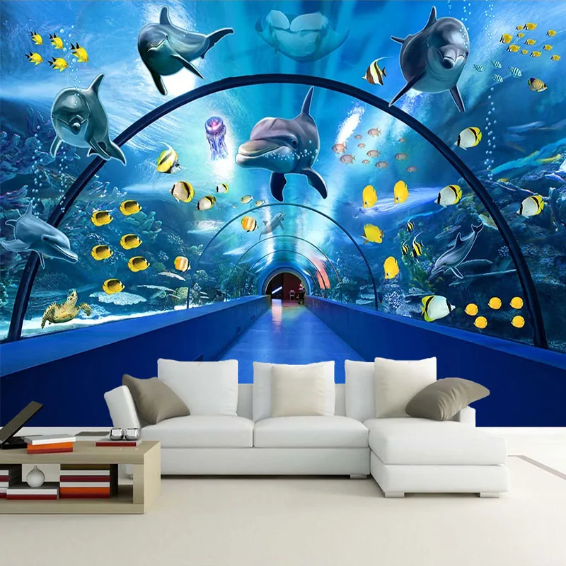 Wedding Zoo - วอลล์เปเปอร์ที่กําหนดเองผนังภาพวาดโลกใต้น้ํา Dolphin Whale 3D Creative Space