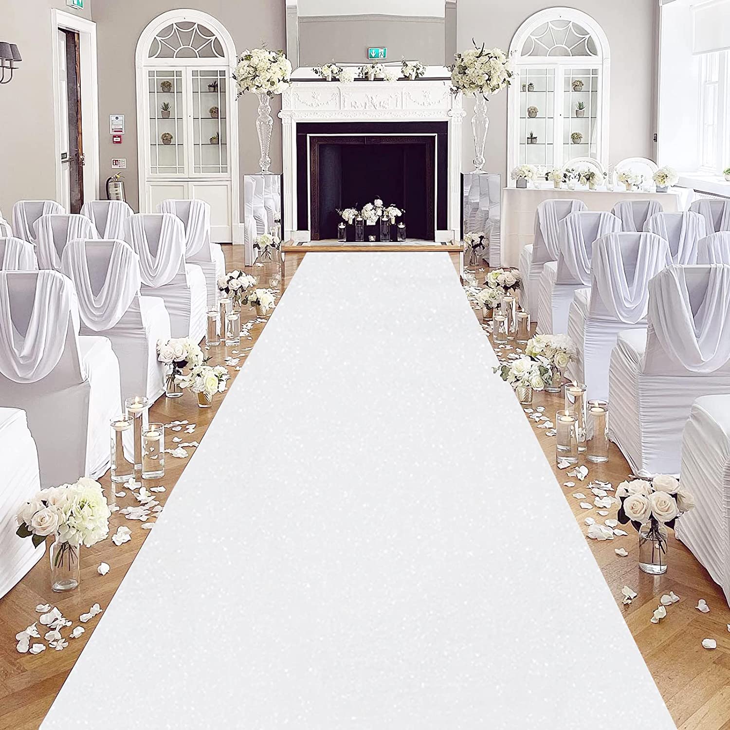 Aisle Runner White - พรมแต่งงานสีขาวโรแมนติก พรมผ้าไม่ทอสีขาวระยิบระยับสําหรับตกแต่งรันเวย์เจ้าสาวในระหว่างพิธีแต่งงาน