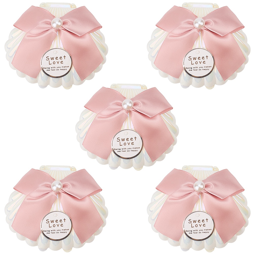 Wedding Favor Box - กล่องพลาสติกรูปทรงเปลือกหอย 5 ชิ้น พร้อมโบว์ริบบิ้นสีชมพู ขนาด 7x9