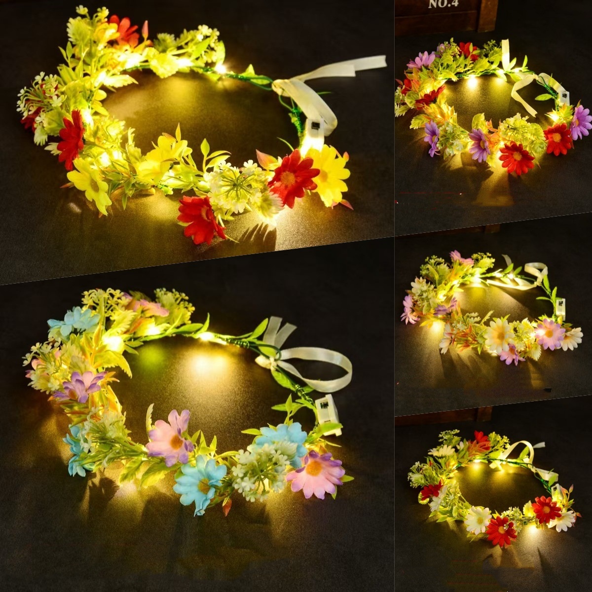 Wedding Arch Flower - มงกุฎดอกไม้เรืองแสง LED ที่คาดผม พวงมาลัยดอกไม้เรืองแสง สำหรับเด็กและผู้ใหญ่ งานแต่งงาน