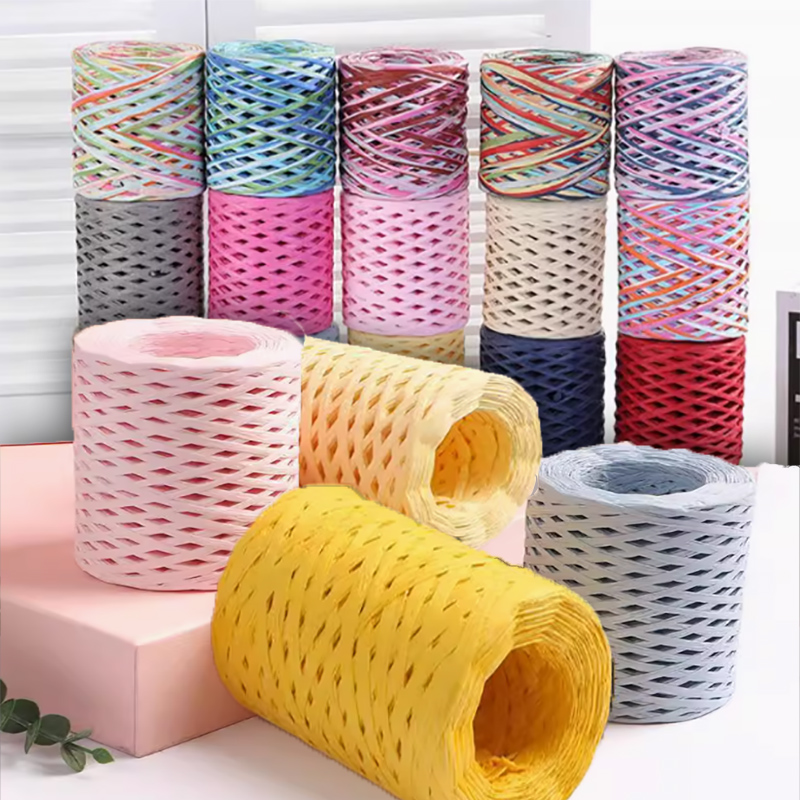 Papercraft Supply Ribbon - 200 M/ม้วน Raffia กระดาษหัตถกรรมริบบิ้นเส้นด้าย Handmade สีถักเชือก